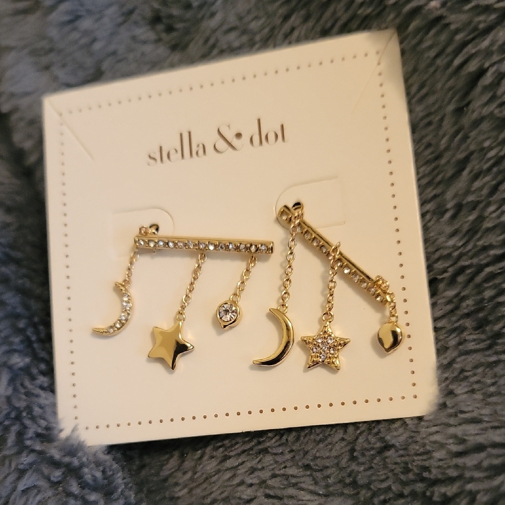 Stella & Dot Gold Charm Earrings Celestial Ear Climbers
